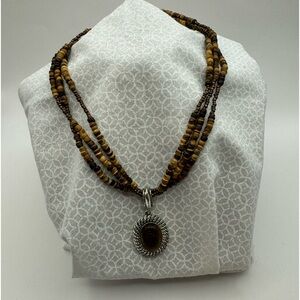 498-PTT Avon Brown Bead Necklace with Tiger Eye Color Setting Slide PreLoved